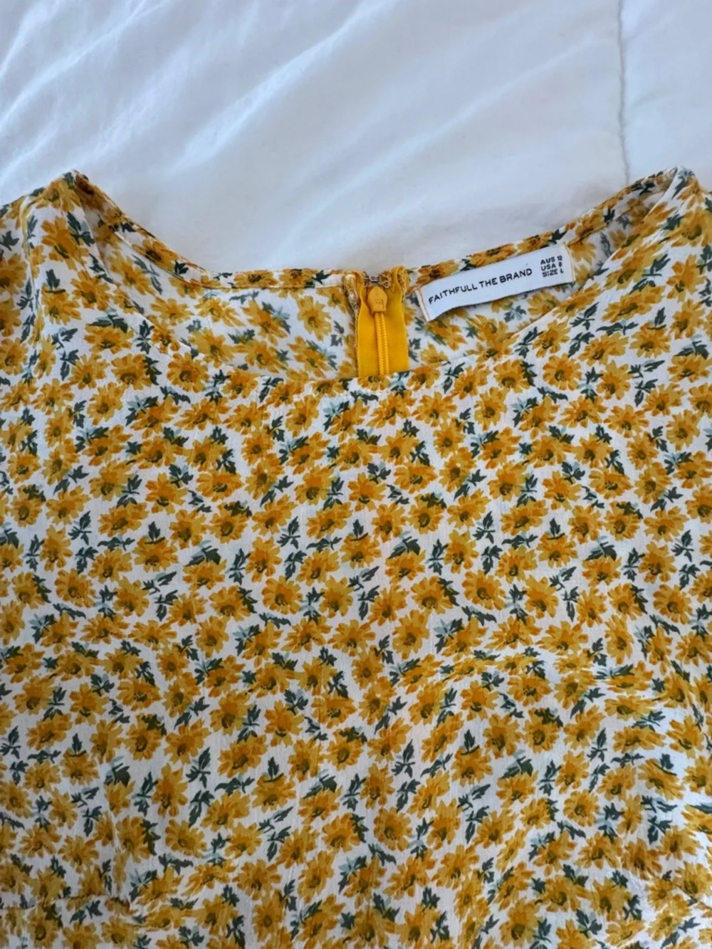 Faithfull the Brand Daphne Mini Dress Sz 8 Yellow Floral Rayon Summer Dress EUC - Picture 7 of 11